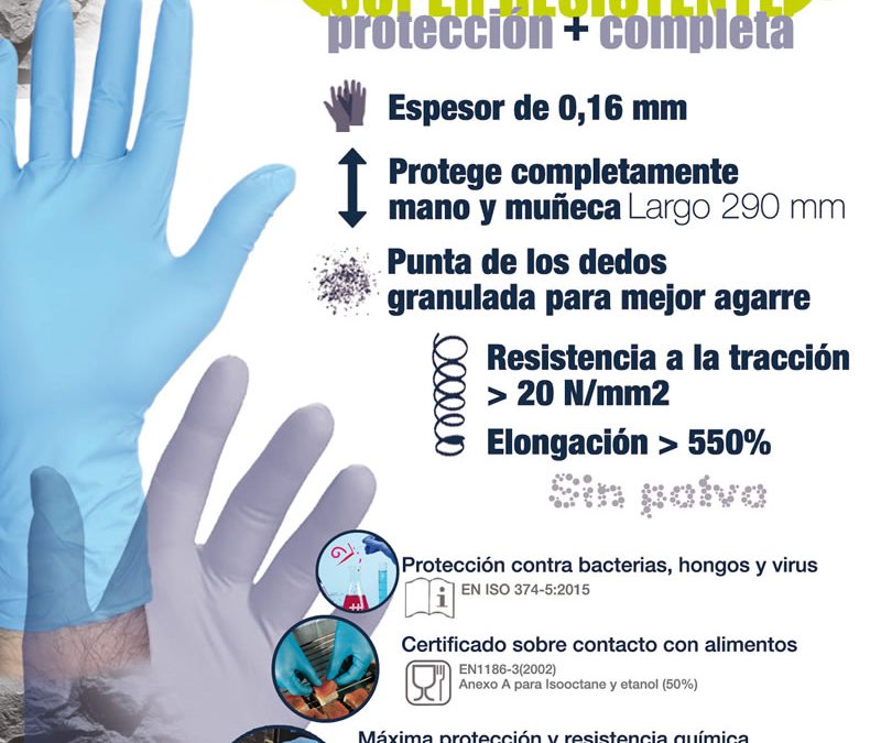 Nuevo guante de Nitrilo proteHo® Nitrile ROCK, + LARGO + RESISTENTE, PROTECCIÓN + COMPLETA